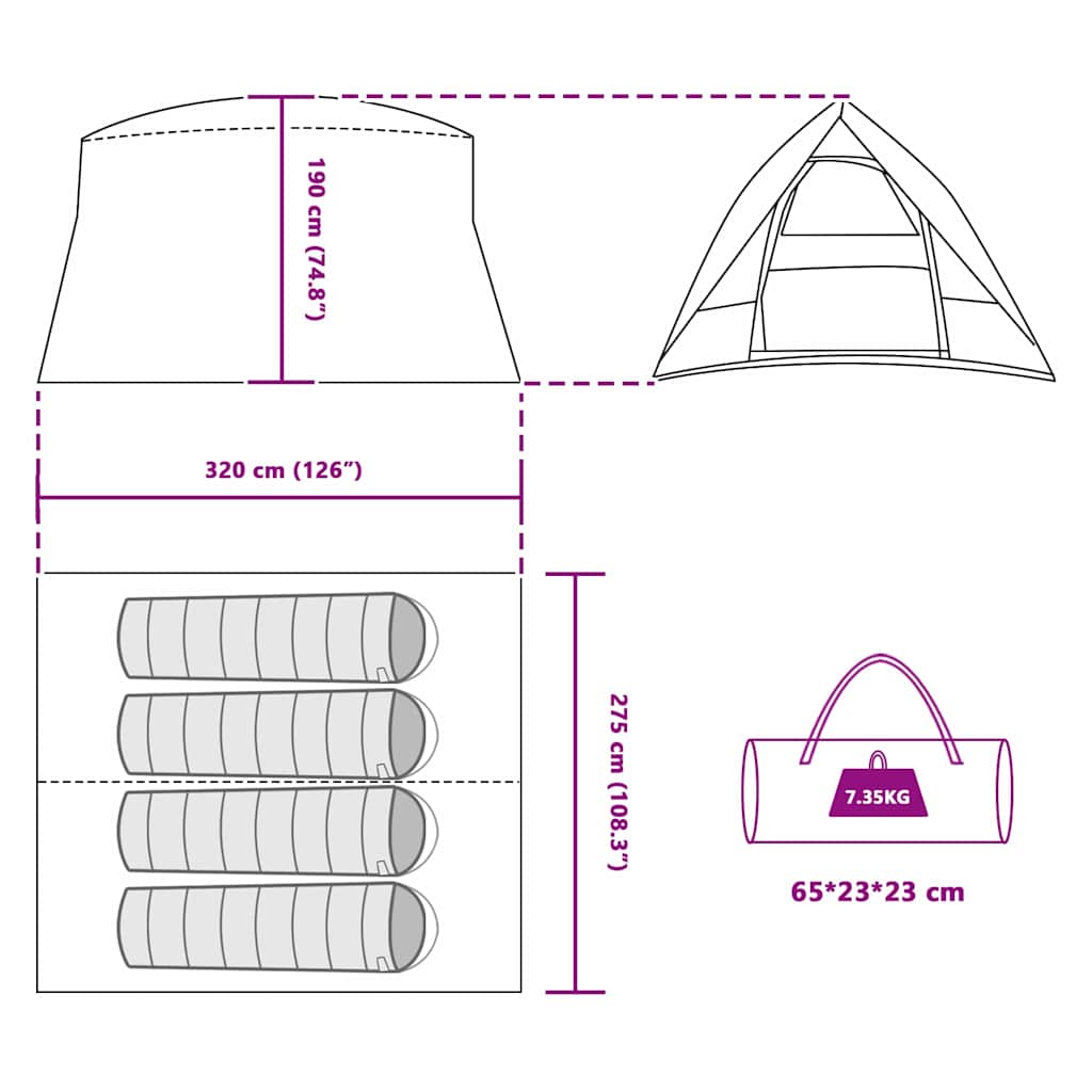 Σκηνή Camping με στέγη Πράσινο 320 x 275 x 190 εκ. ταφτάς - Pakobazaar