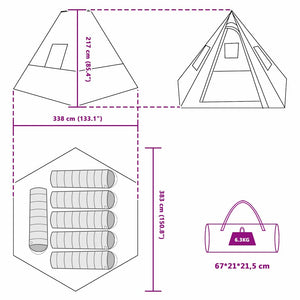 Σκηνή Τιπί με στέγη Πράσινο 383 x 338 x 217 εκ. ταφτάς - Pakobazaar