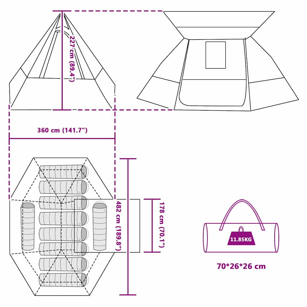 Σκηνή Camping με στέγη Μπλε 482 x 360 x 227 εκ ταφτάς - Pakobazaar
