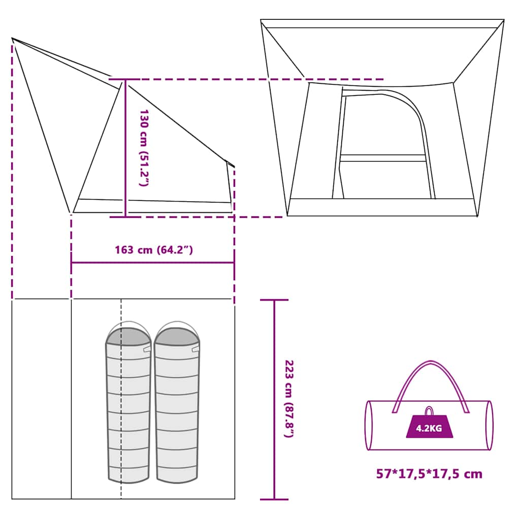 Σκηνή Camping με στέγη Μπλε 223 x 163 x 130 εκ ταφτάς - Pakobazaar