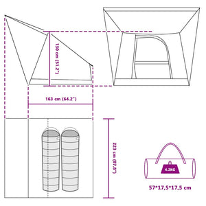 Σκηνή Camping με στέγη Μπλε 223 x 163 x 130 εκ ταφτάς - Pakobazaar