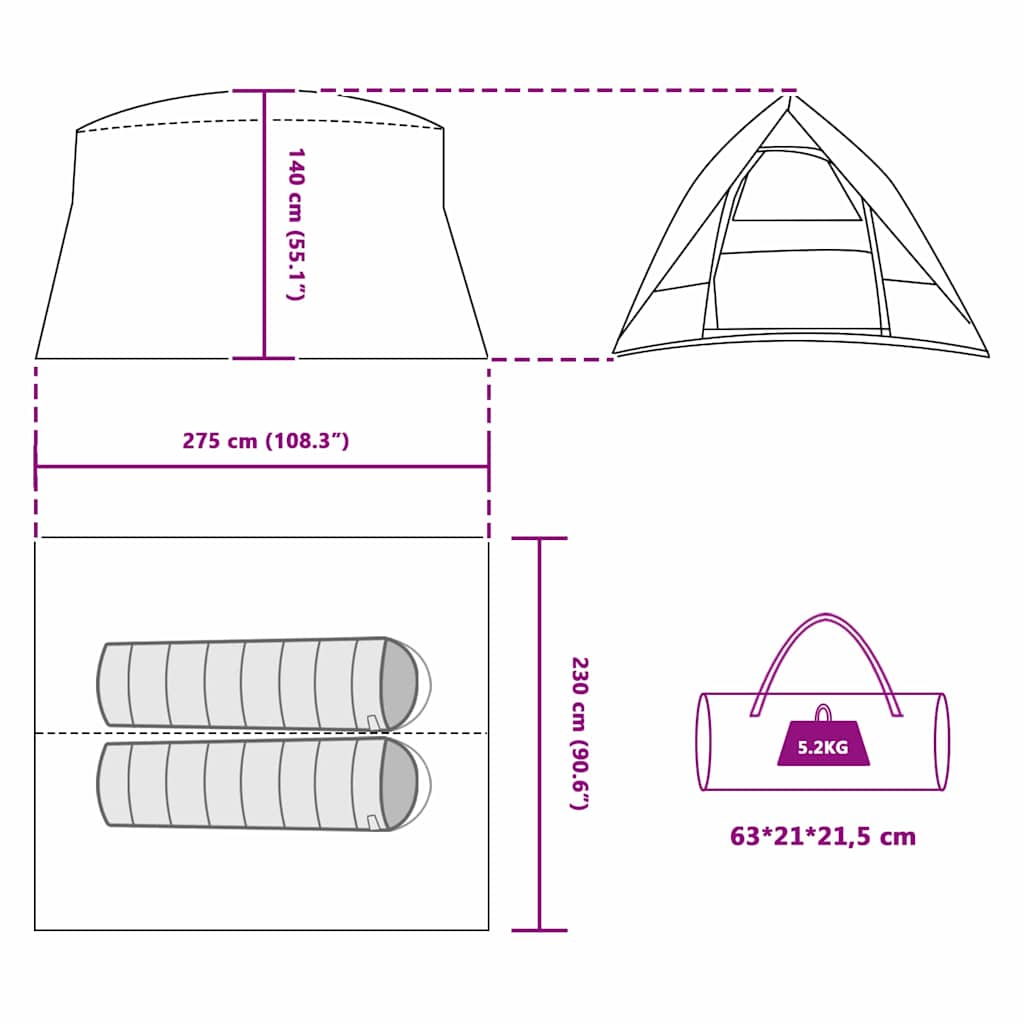Σκηνή Camping Γκρι και Πορτοκαλί 275 x 230 x 140 εκ. ταφτάς - Pakobazaar