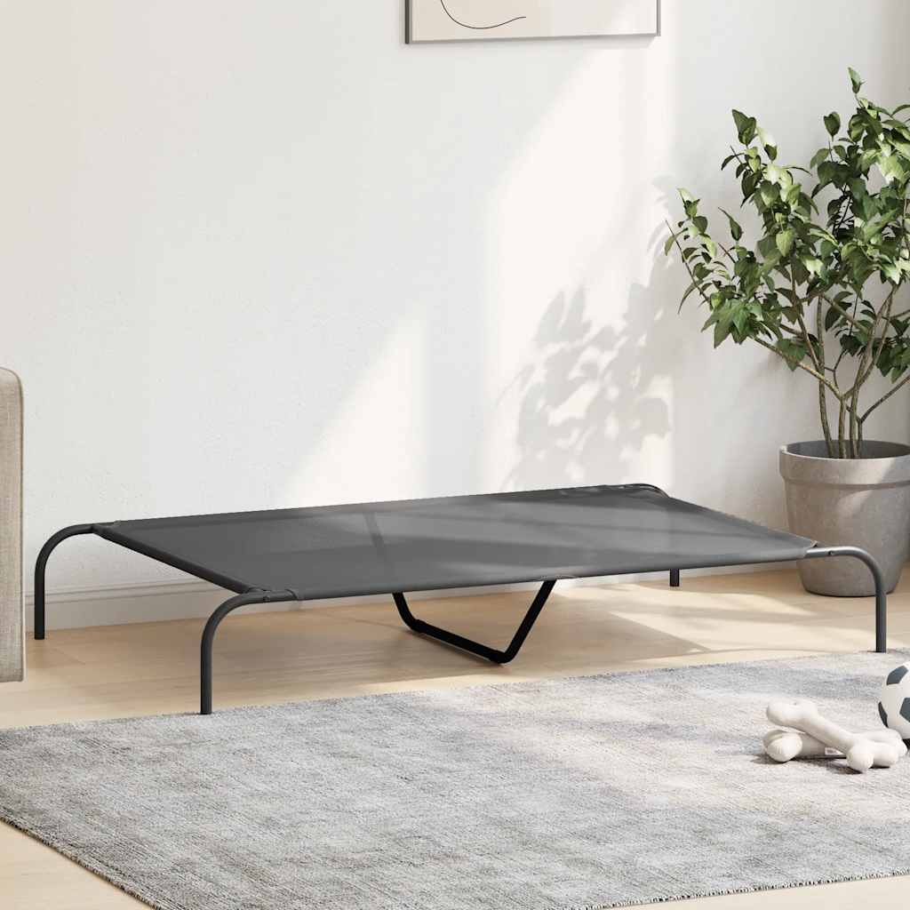 Ανυψωμένο κρεβάτι σκύλου γκρι 130x80x20 cm Textilene και χάλυβα - Pakobazaar