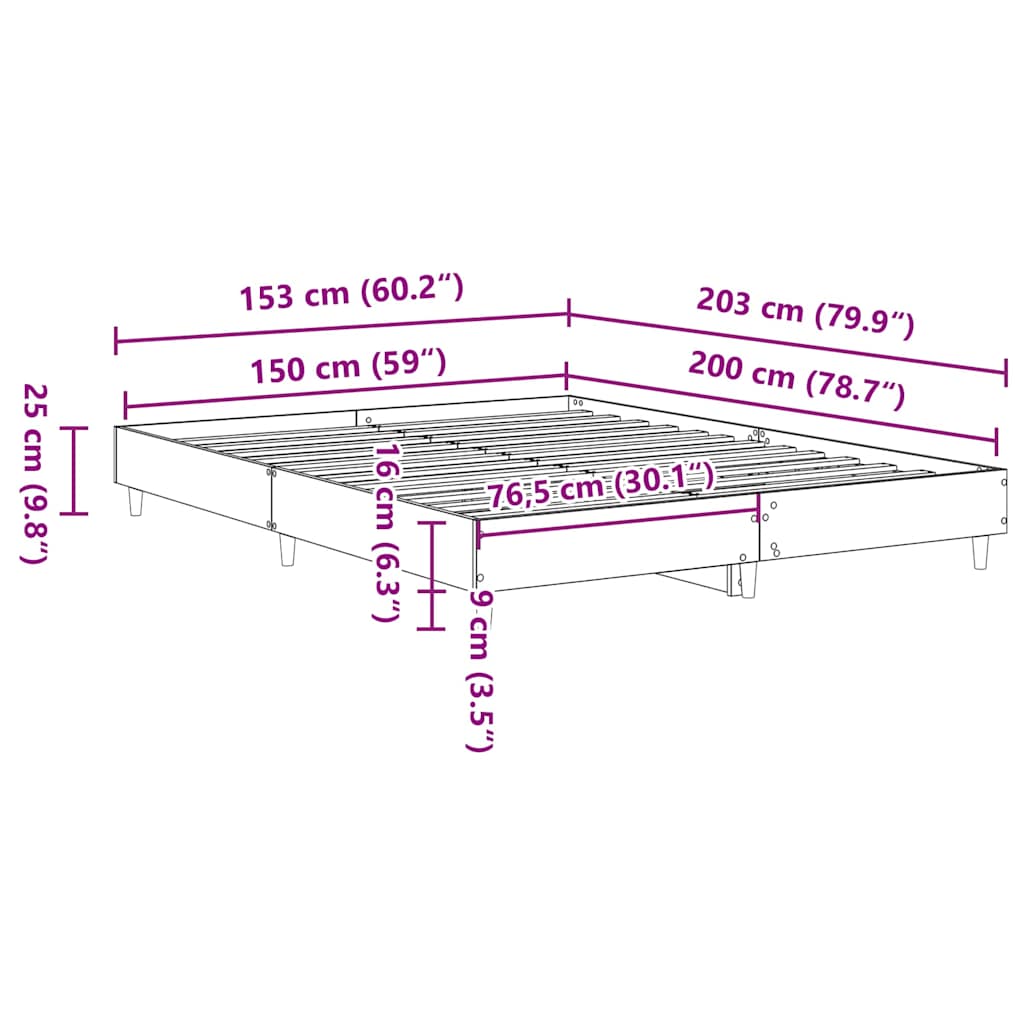 Σκελετός Κρεβατιού Μαύρη Οξυά 203 x 153 x 25 εκ.