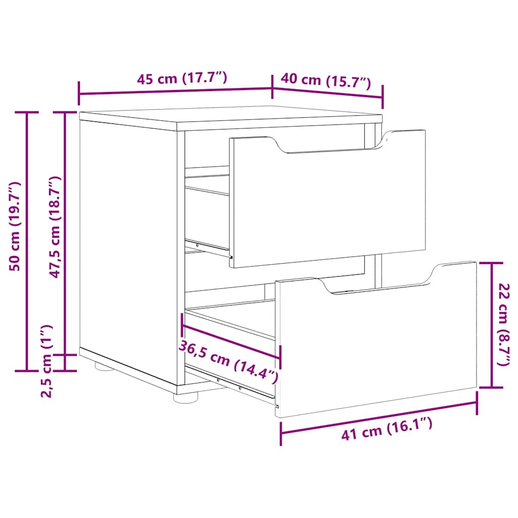 Κομοδίνο "VISNES" Μαύρο 45x40x50 cm Κατασκευασμένο ξύλο - Pakobazaar
