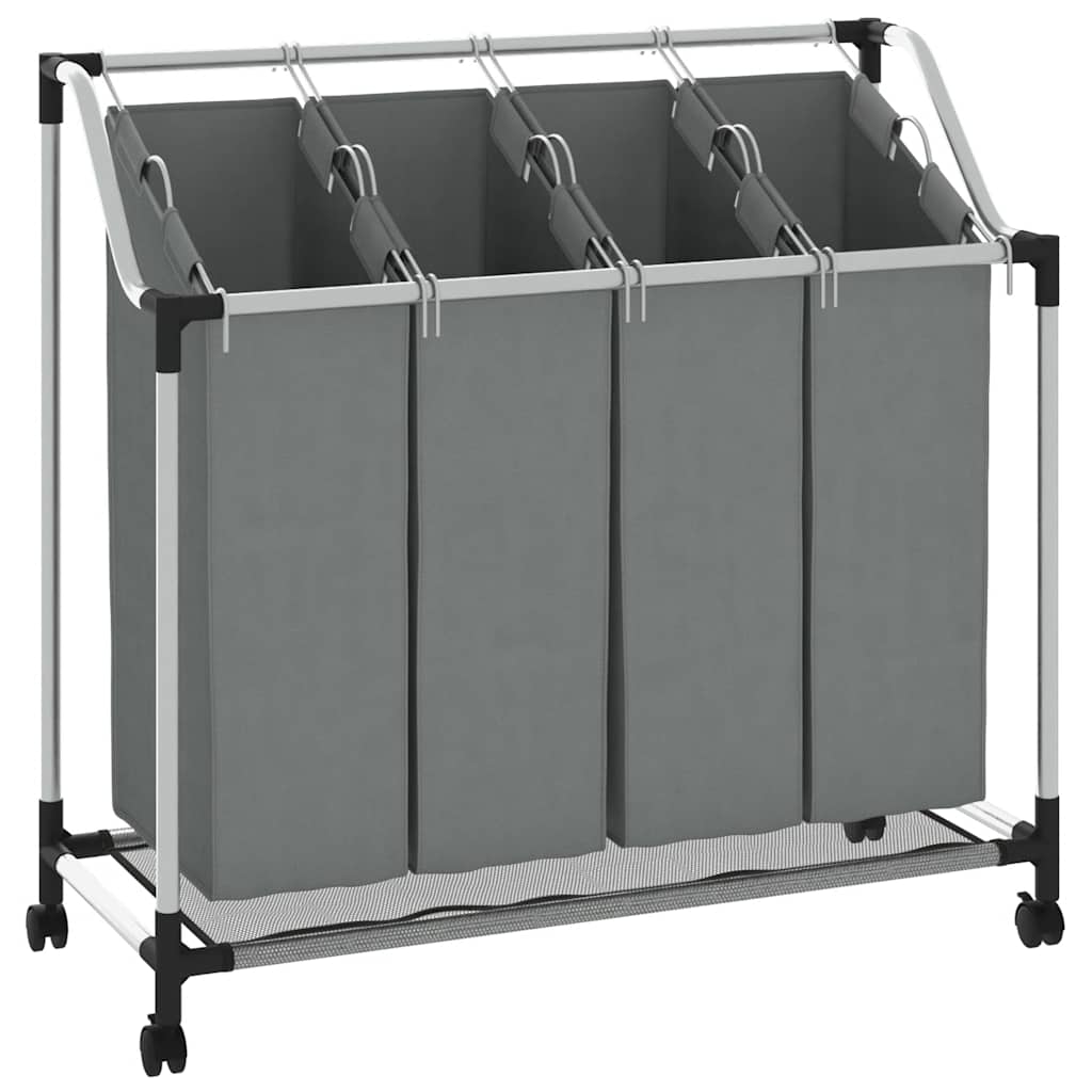 Καλάθι Απλύτων με Ρόδες 4 Θέσεων Γκρι - Pakobazaar