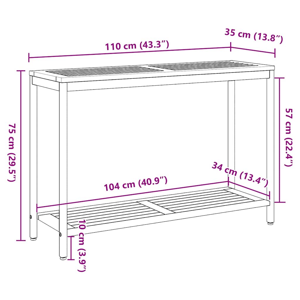 Εξωτερικό Τραπέζι με ράφι Φυσικό και Μαύρο 110 x 35 x 75 cm