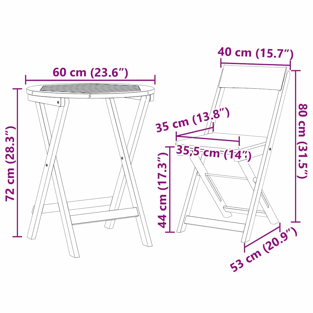 Σέτ φαγητού για κήπο 3 pcs Φυσικό Λάδι Στερεό Ξύλο Ακακίας