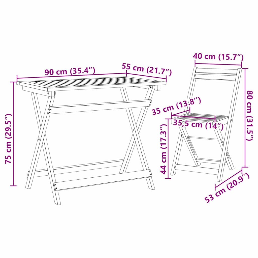 Σετ μπιστρό 5 pcs Φυσικό Λάδι Στερεό Ξύλο Ακακίας