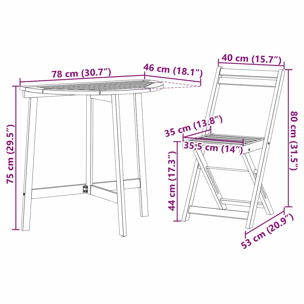 Σετ μπιστρό 3 pcs Φυσικό Λάδι Στερεό Ξύλο Ακακίας