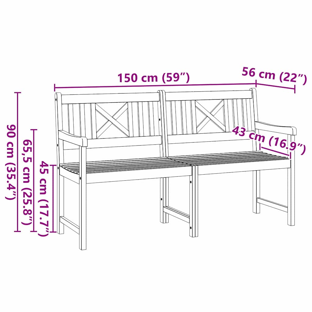 Εξωτερικός πάγκος Φυσικό 150 x 56 x 90 εκ. Στερεό Ξύλο Ακακίας