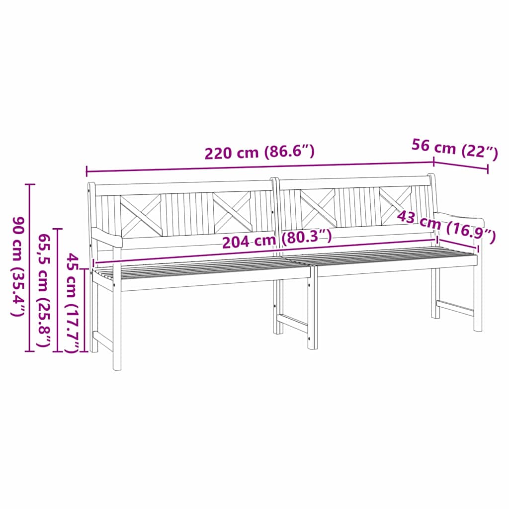 Εξωτερικός πάγκος Φυσικό 220 x 56 x 90 εκ. Στερεό Ξύλο Ακακίας