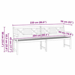 Εξωτερικός πάγκος Φυσικό 220 x 56 x 90 εκ. Στερεό Ξύλο Ακακίας