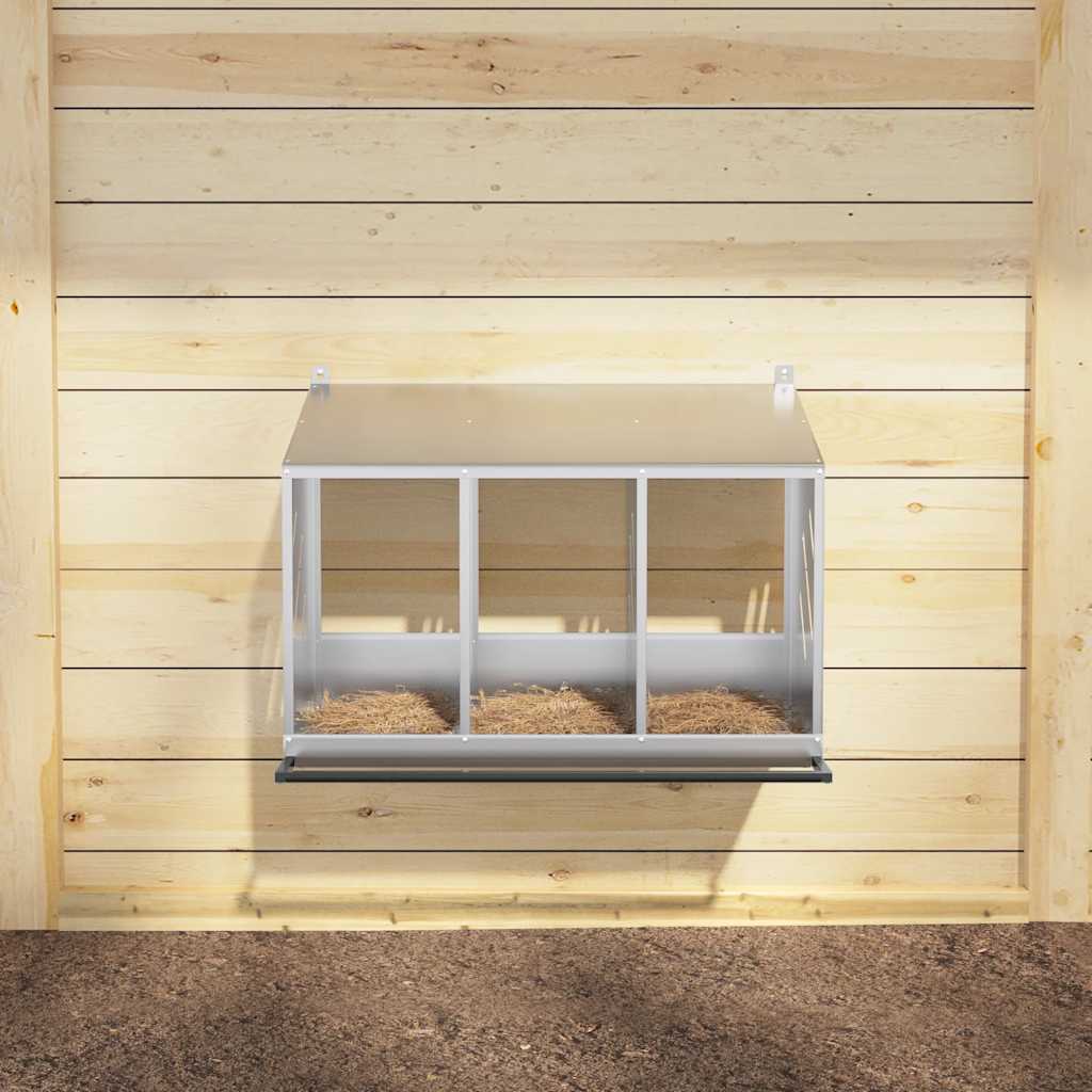 Κουτί φωλιάς κοτόπουλου με 3 θήκες γαλβανισμένο ασήμι μέταλλο