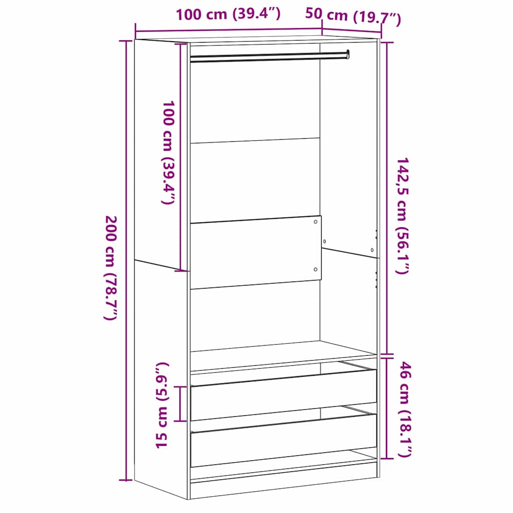 Ντουλάπι Μαύρη δρυς 100 x 50 x 200 cm Επεξεργασμένο ξύλο - Pakobazaar