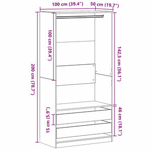 Ντουλάπι Μαύρη δρυς 100 x 50 x 200 cm Επεξεργασμένο ξύλο - Pakobazaar