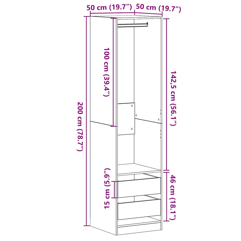 Ντουλάπι Μαύρη δρυς 50 x 50 x 200 cm Επεξεργασμένο ξύλο
