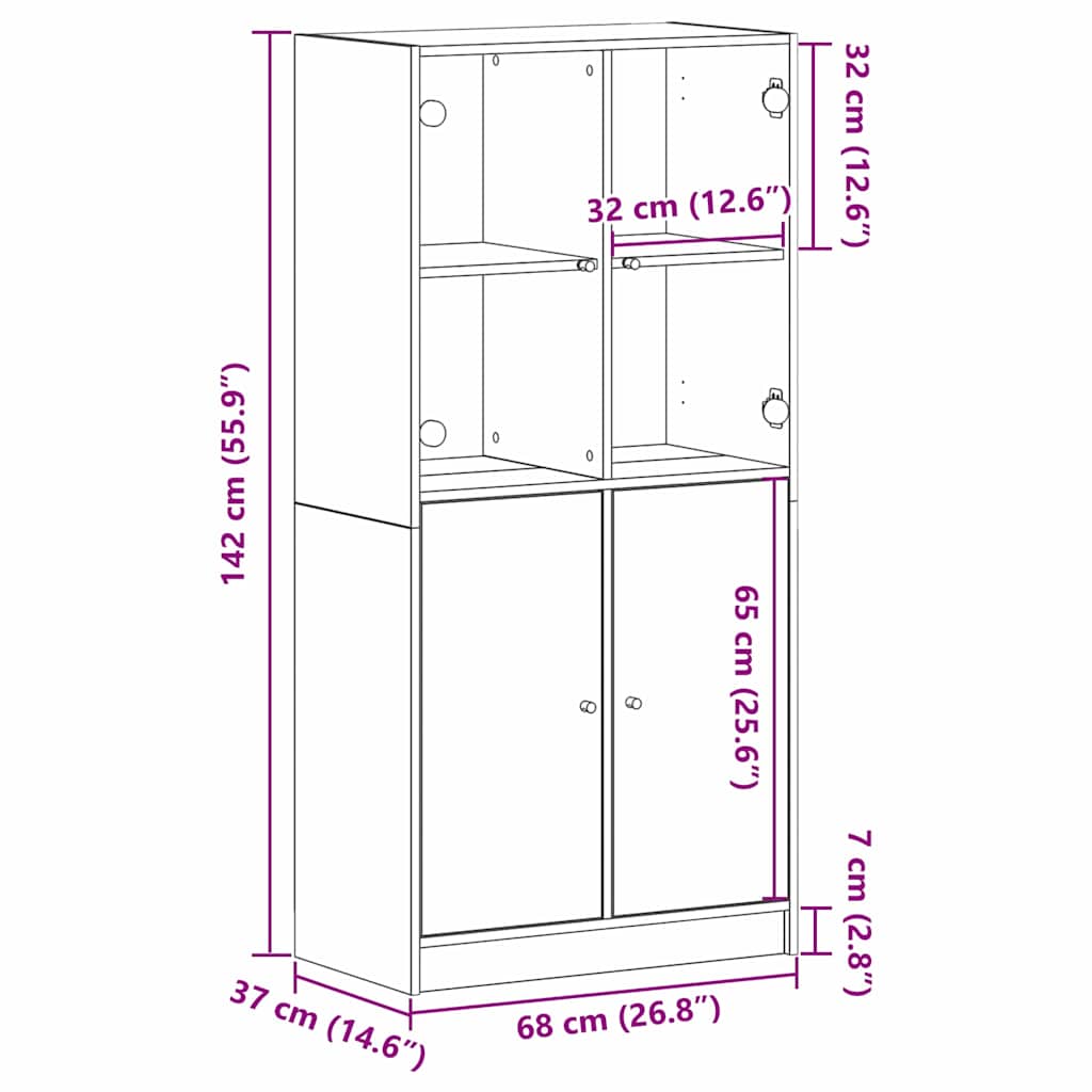 Highboard Μαύρη Οξυά 68 x 37 x142 εκ.