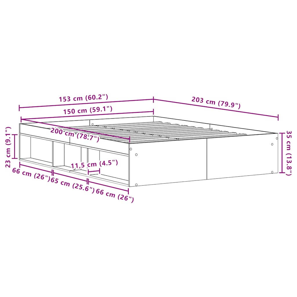 Πλαίσιο Κρεβατιού Χωρ. Στρώμα Μαύρη βελανιδιά 150x200 εκ.
