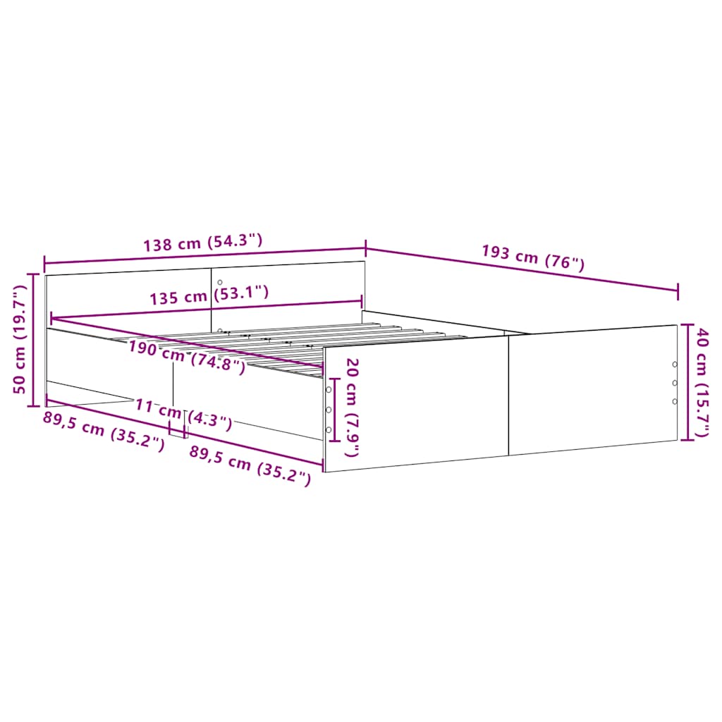 Πλαίσιο κρεβατιού χωρίς στρώμα 135x190 εκ. Επεξεργασμένο Ξύλο