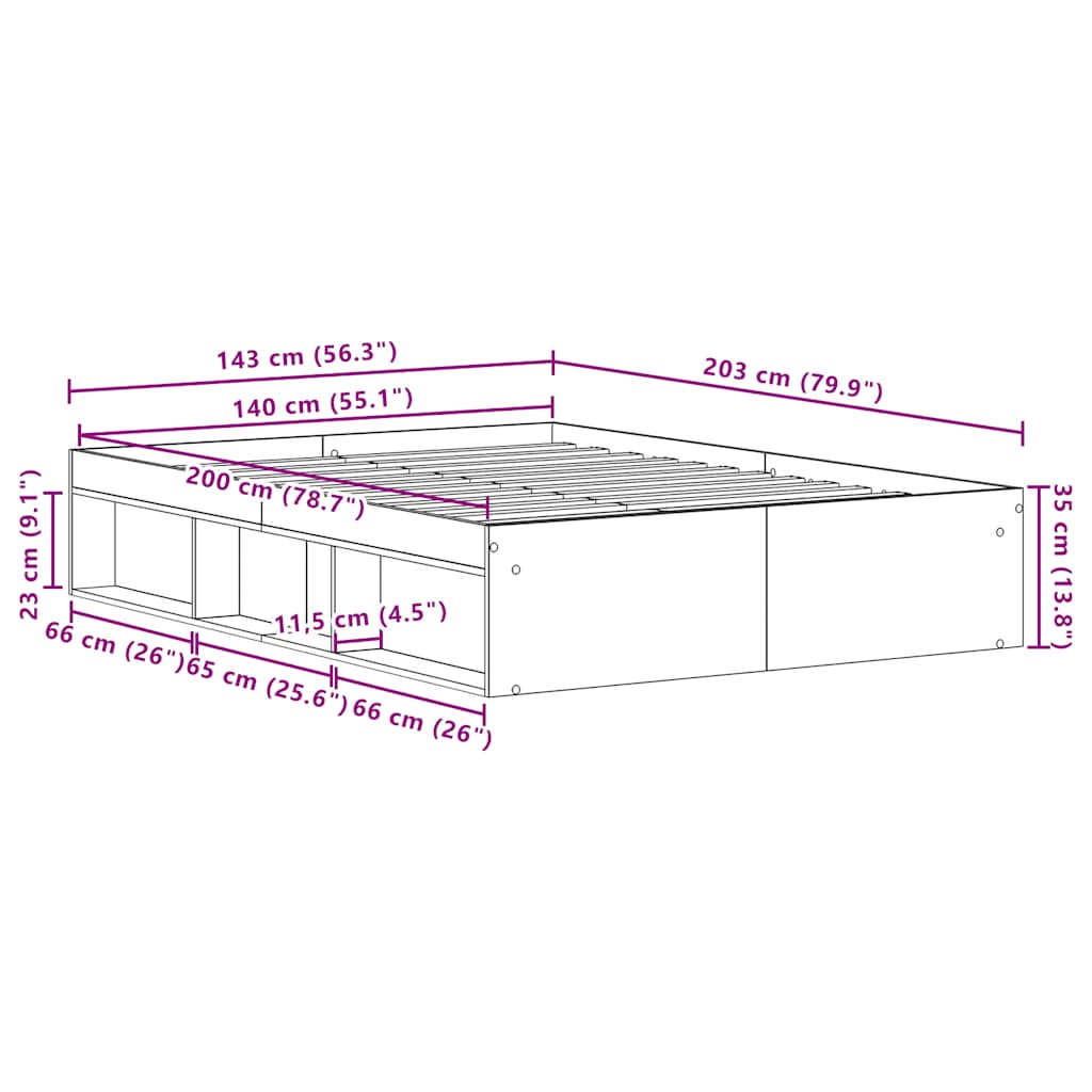 Πλαίσιο κρεβατιού χωρίς στρώμα Μαύρη Δρυς Κατασκευασμένο ξύλο
