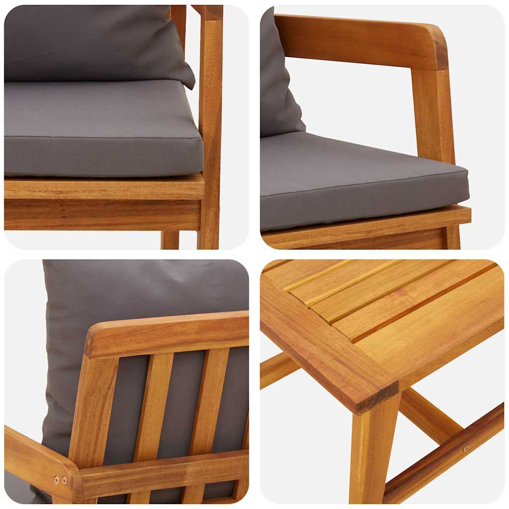 Σετ μπιστρό με μαξιλάρι 3 pcs Καφέ Στερεό Ξύλο Ακακίας - Pakobazaar