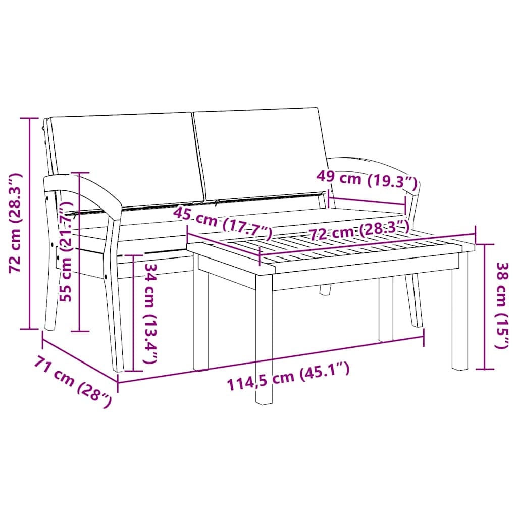Σετ μπιστρό με μαξιλάρι 2 pcs Φυσικό Λάδι Στερεό Ξύλο Ακακίας - Pakobazaar