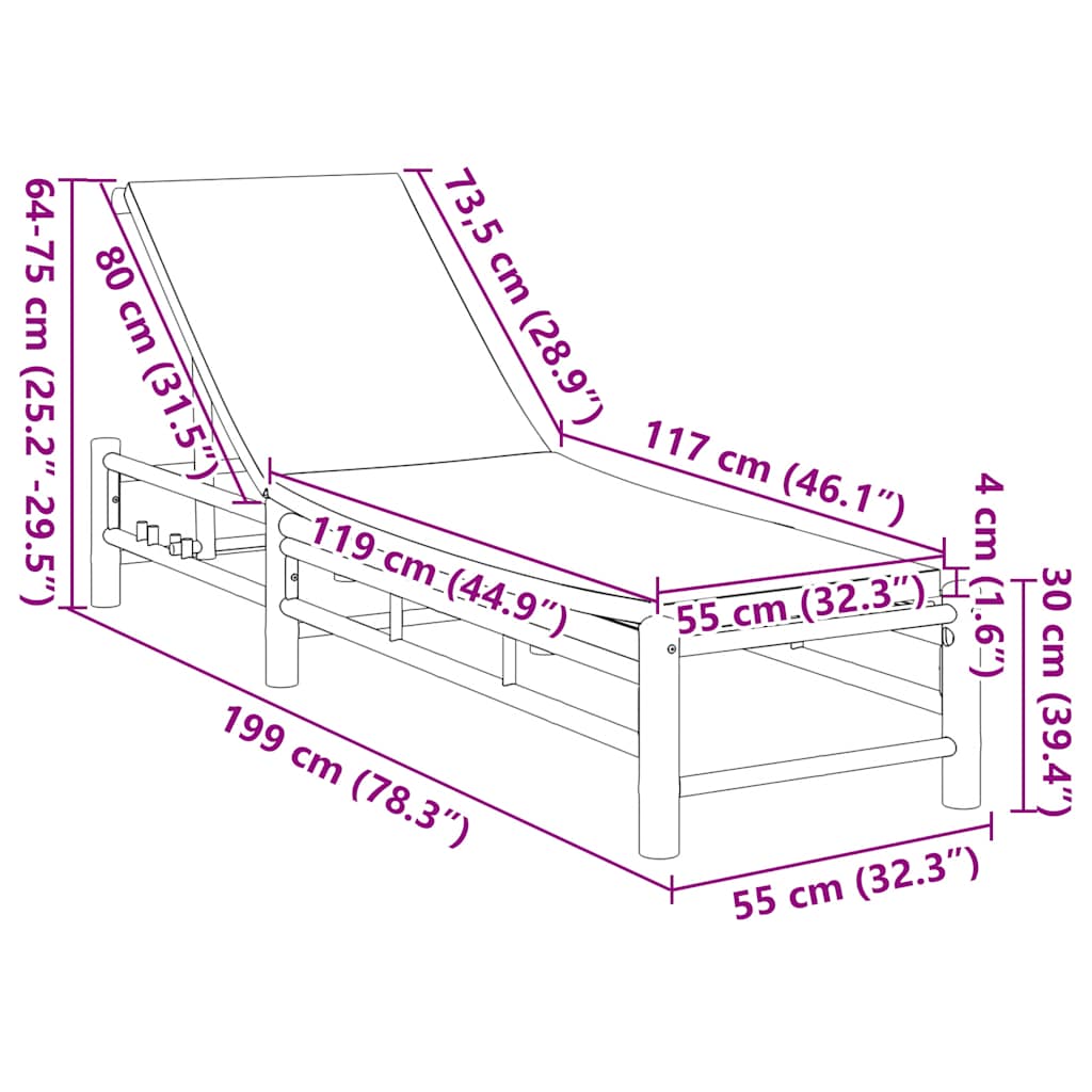 Ξαπλώστρα με Μαξιλάρια 55 x 199 x 30 εκ. από Μπαμπού - Pakobazaar