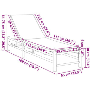 Ξαπλώστρα με Μαξιλάρια 55 x 199 x 30 εκ. από Μπαμπού - Pakobazaar