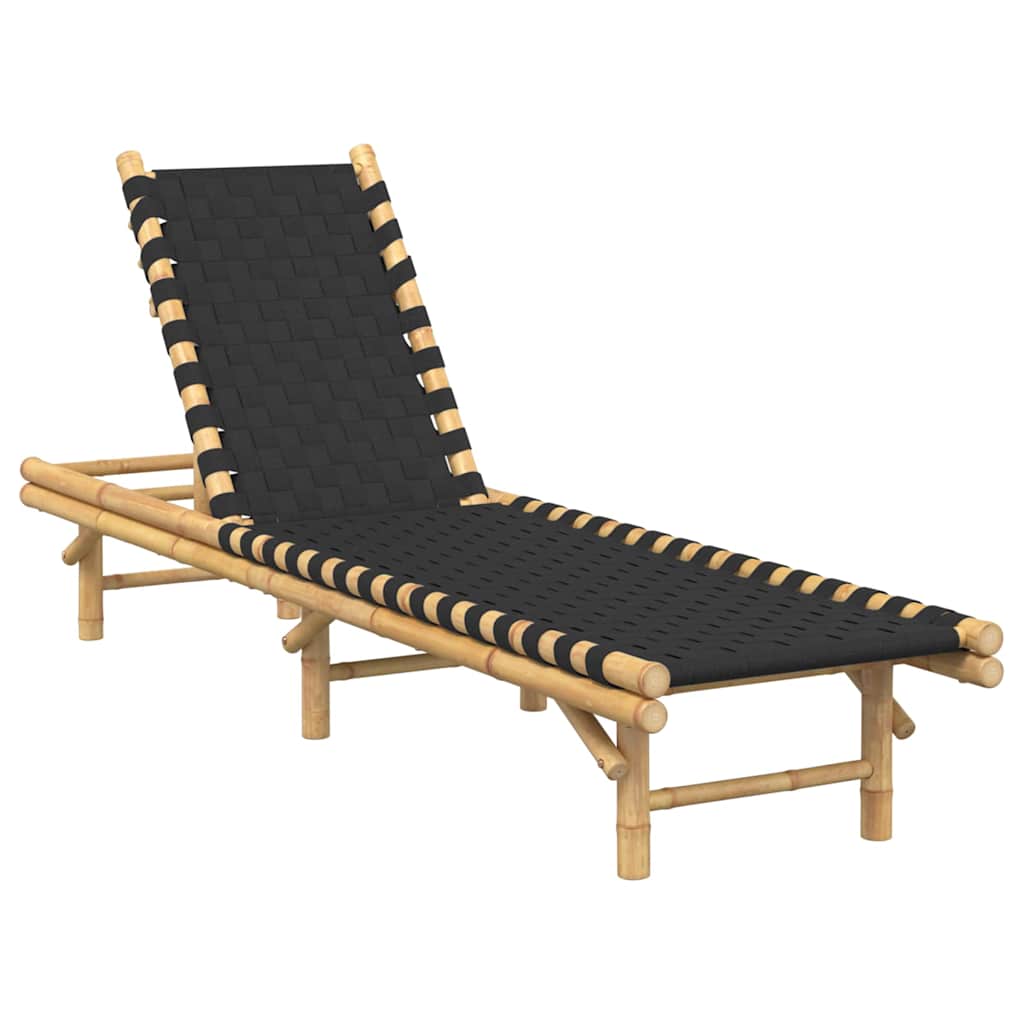 Ξαπλώστρα με Μαύρο Υφασμάτινο Ιμάντα 55 x 200 x 30 εκ. από Μπαμπού - Pakobazaar
