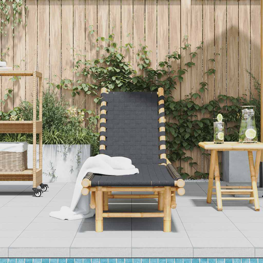 Ξαπλώστρα με Μαύρο Υφασμάτινο Ιμάντα 55 x 200 x 30 εκ. από Μπαμπού - Pakobazaar