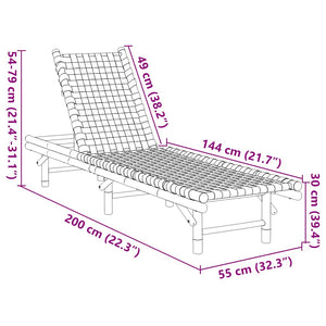 Ξαπλώστρα με Μαύρο Υφασμάτινο Ιμάντα 55 x 200 x 30 εκ. από Μπαμπού - Pakobazaar