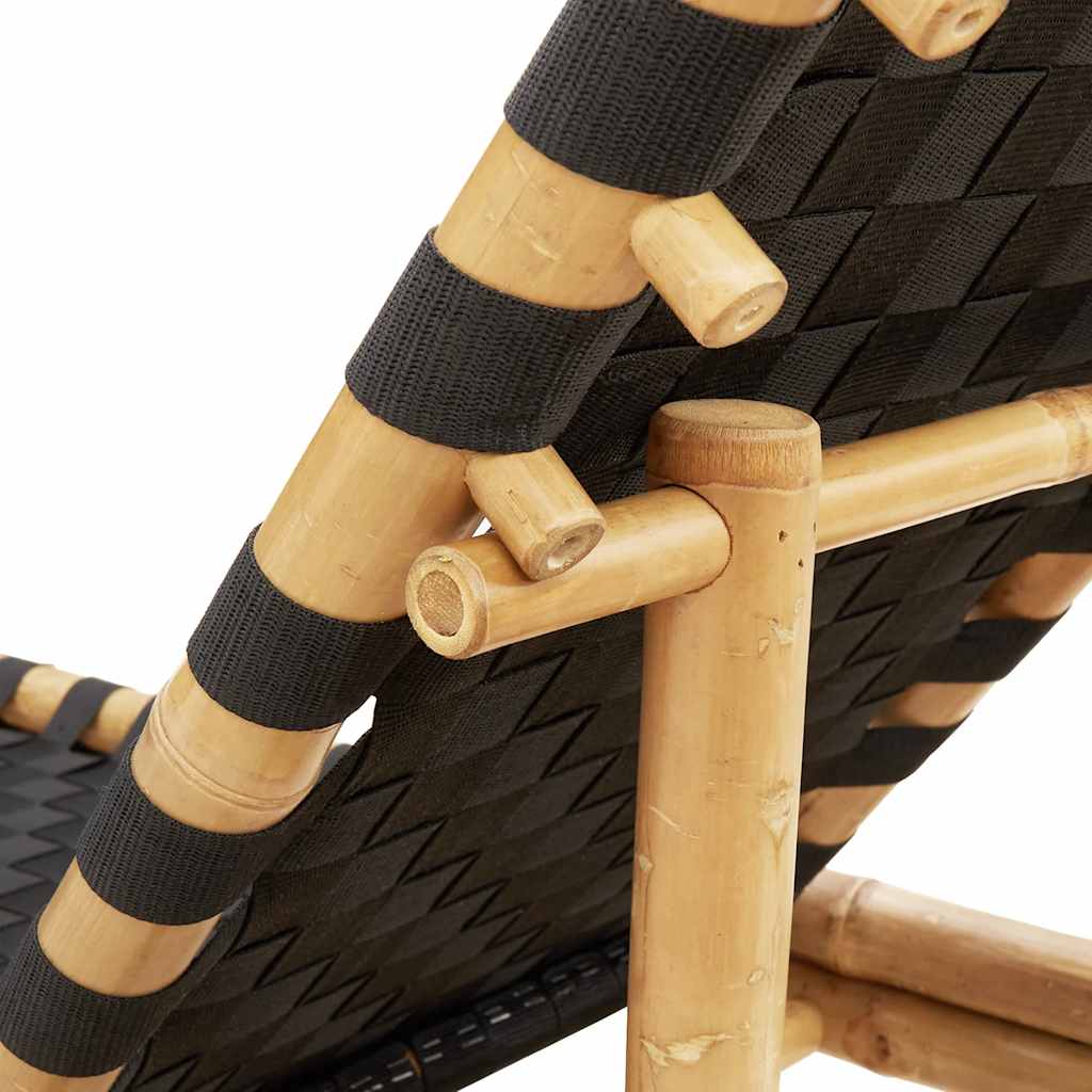 Ξαπλώστρα με Μαύρο Υφασμάτινο Ιμάντα 55 x 200 x 30 εκ. από Μπαμπού - Pakobazaar