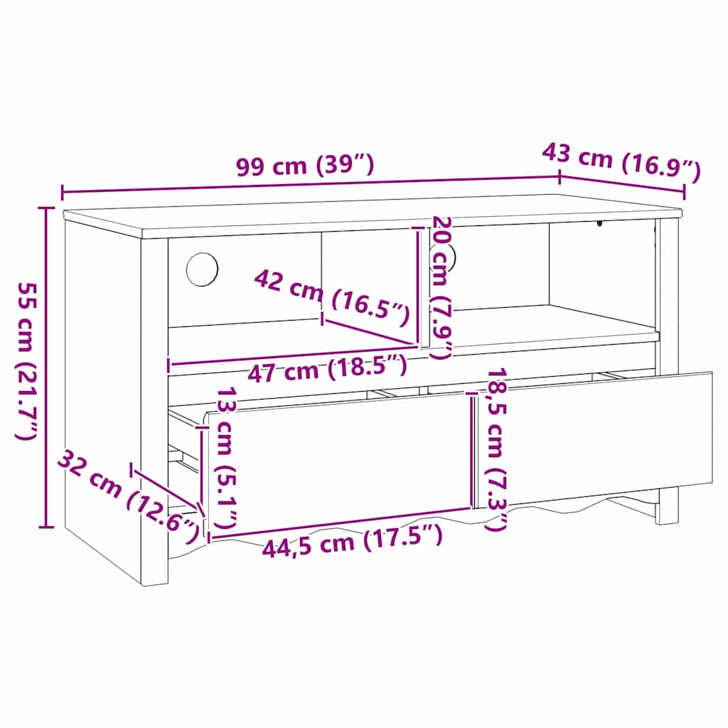 Ντουλάπι TV Drammen Λευκό 99 x 43 x 55 εκ. Μασίφ ξύλο πεύκου