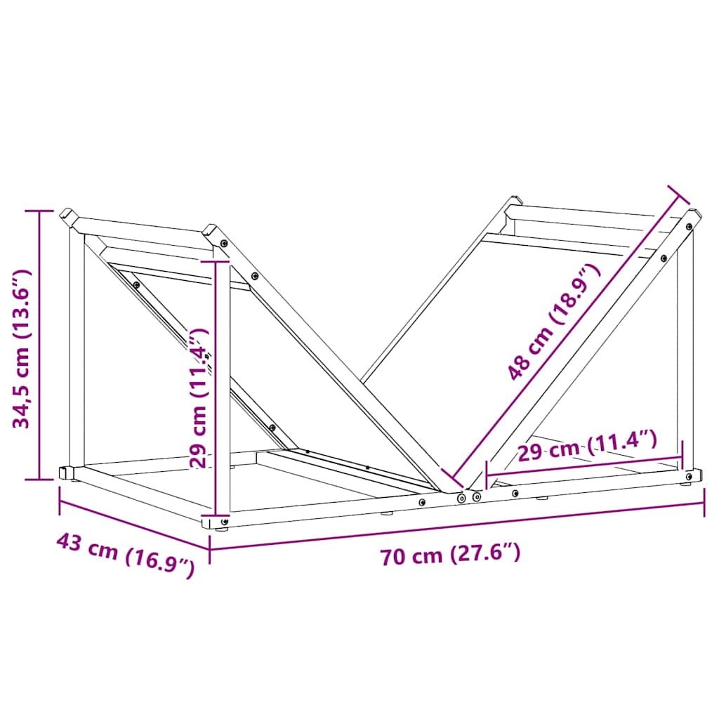Ράφι Καυσόξυλων Μαύρο 70x43x34,5 εκ. Χάλυβας ψυχρής έλασης