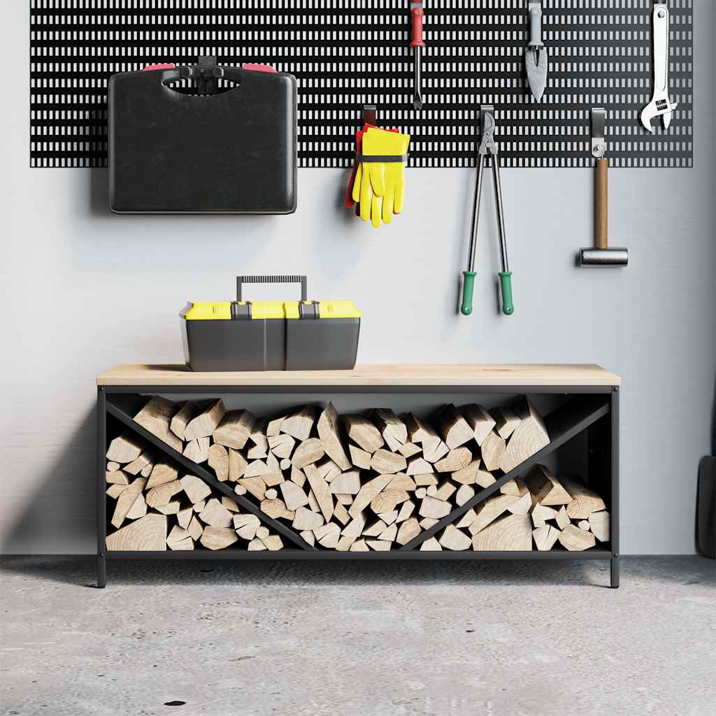 Ράφι για καυσόξυλα με ξύλινη κορυφή Μαύρο 100,5x35,5x40 εκ. - Pakobazaar