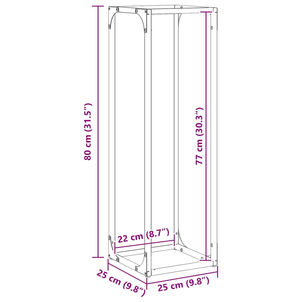 Ράφι για καυσόξυλα Μαύρο 25x25x80 cm Ατσάλι ψυχρής έλασης - Pakobazaar