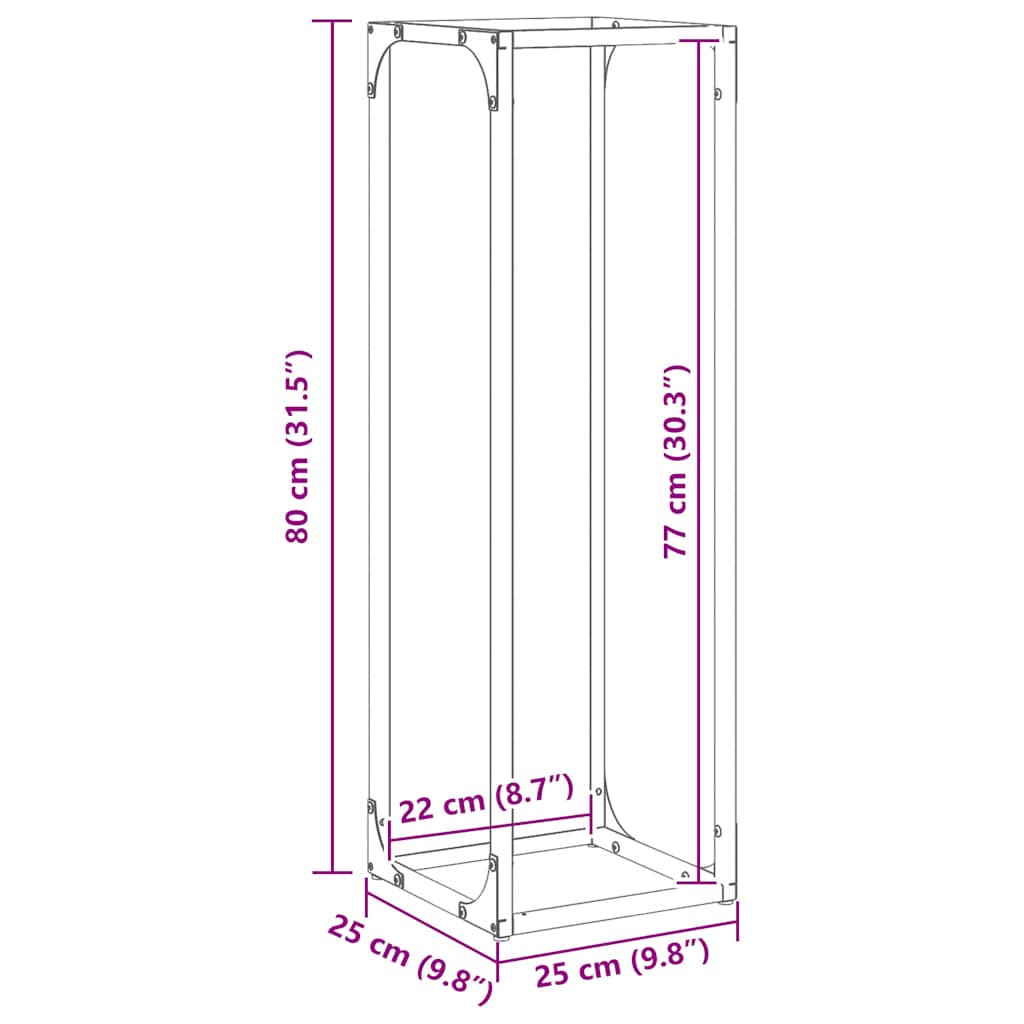 Ράφι για καυσόξυλα Ανθρακί 25x25x80 cm Ατσάλι ψυχρής έλασης - Pakobazaar