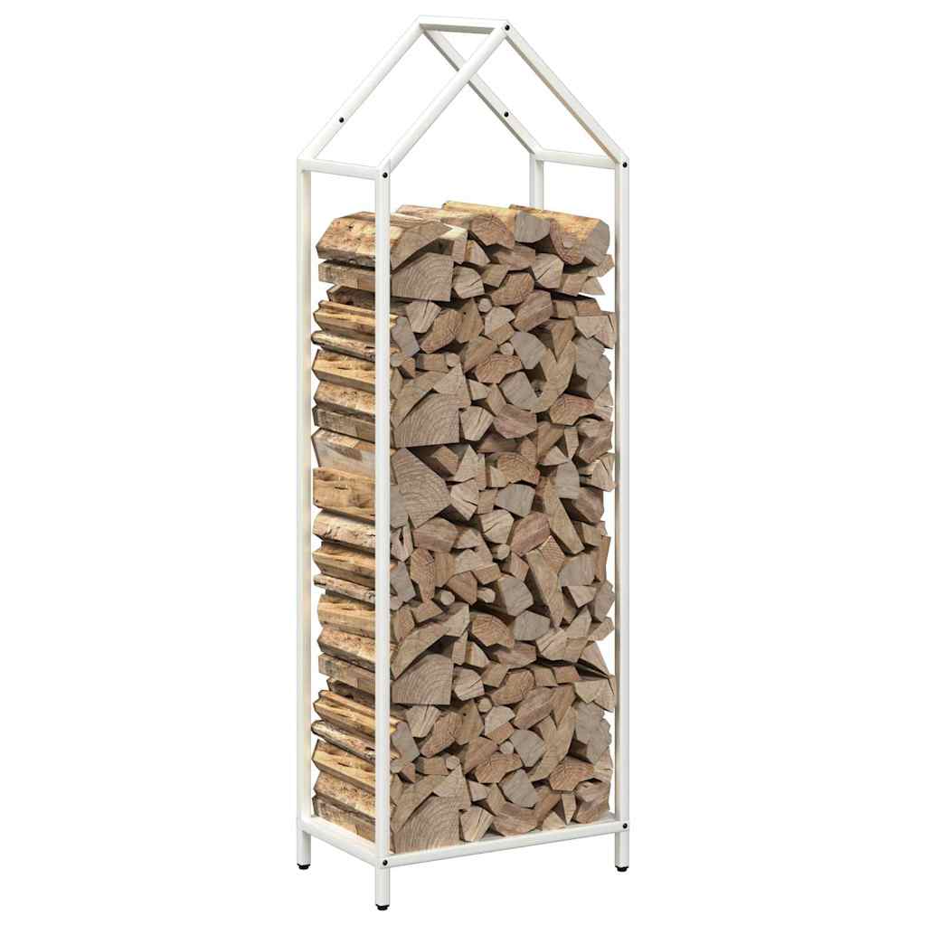 Ράφι για καυσόξυλα Λευκό 40x25x120 cm Ατσάλι ψυχρής έλασης