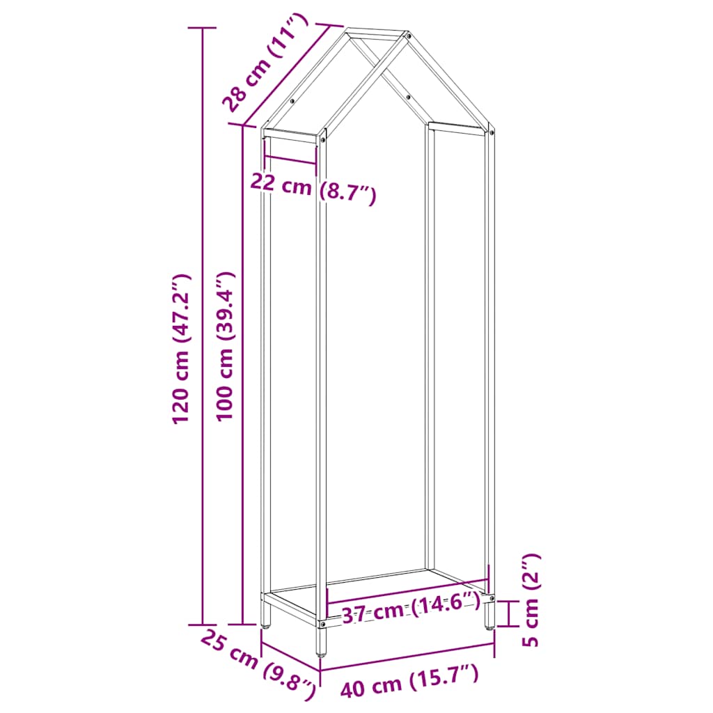 Ράφι για καυσόξυλα Λευκό 40x25x120 cm Ατσάλι ψυχρής έλασης