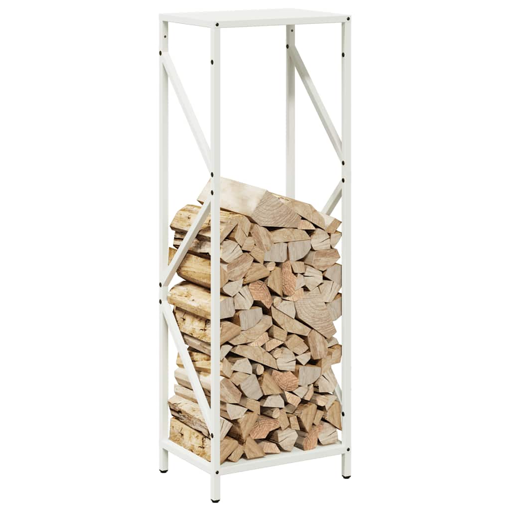 Ράφι για καυσόξυλα Λευκό 34x25x100 cm Ατσάλι ψυχρής έλασης