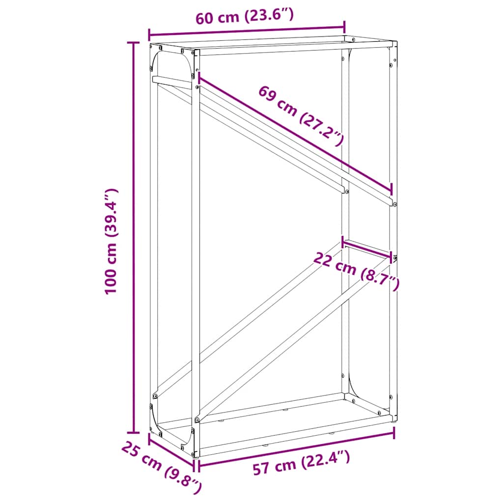 Ράφι για καυσόξυλα Ανθρακί 60x25x100 εκ. Ατσάλι ψυχρής έλασης
