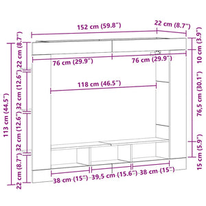 Ντουλάπι TV Μαύρη δρυς 152 x 22 x 113 εκ. Επεξεργασμένο ξύλο - Pakobazaar