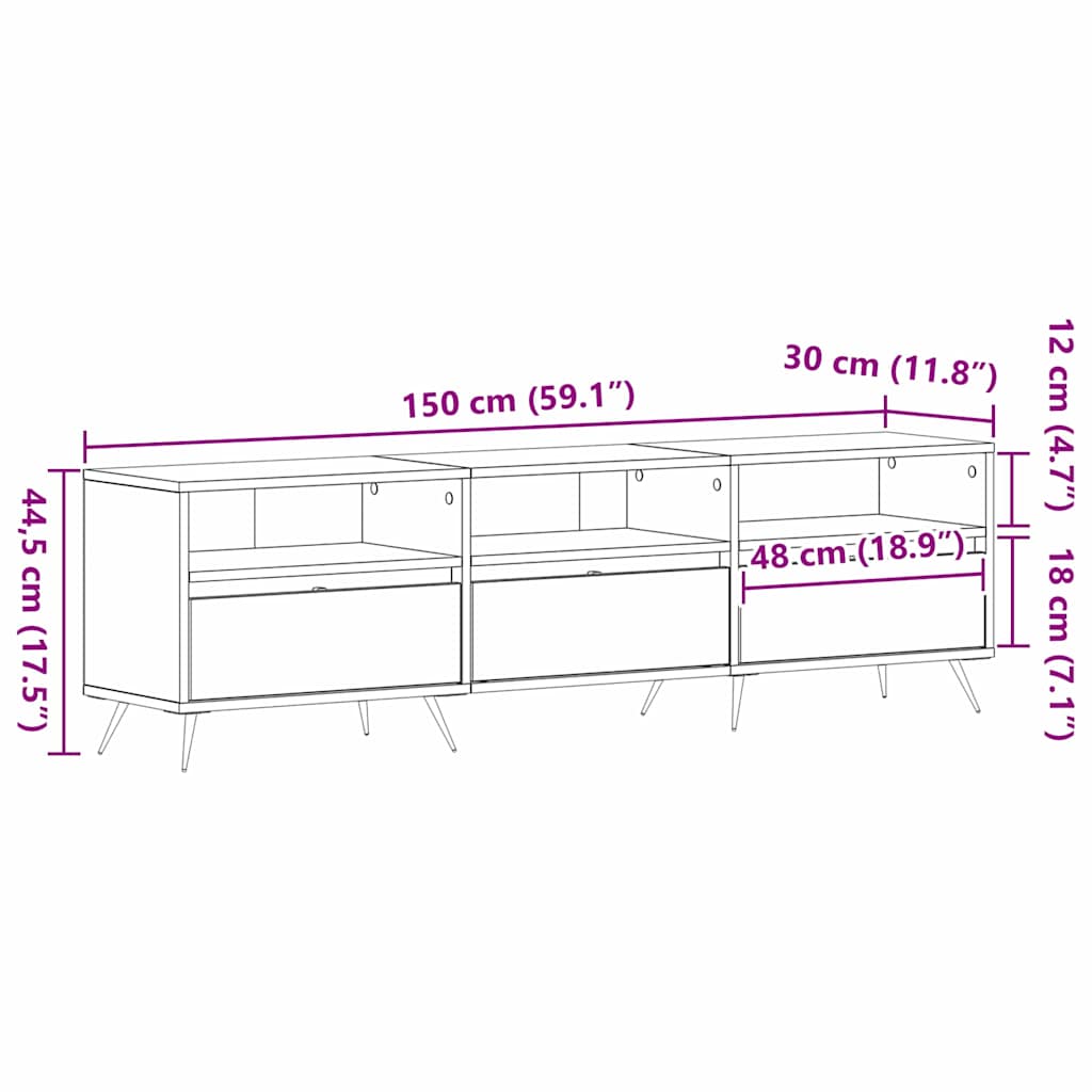 Ντουλάπι TV Παλαιό ξύλο 150 x 30 x 44,5 εκ. Επεξεργασμένο ξύλο - Pakobazaar