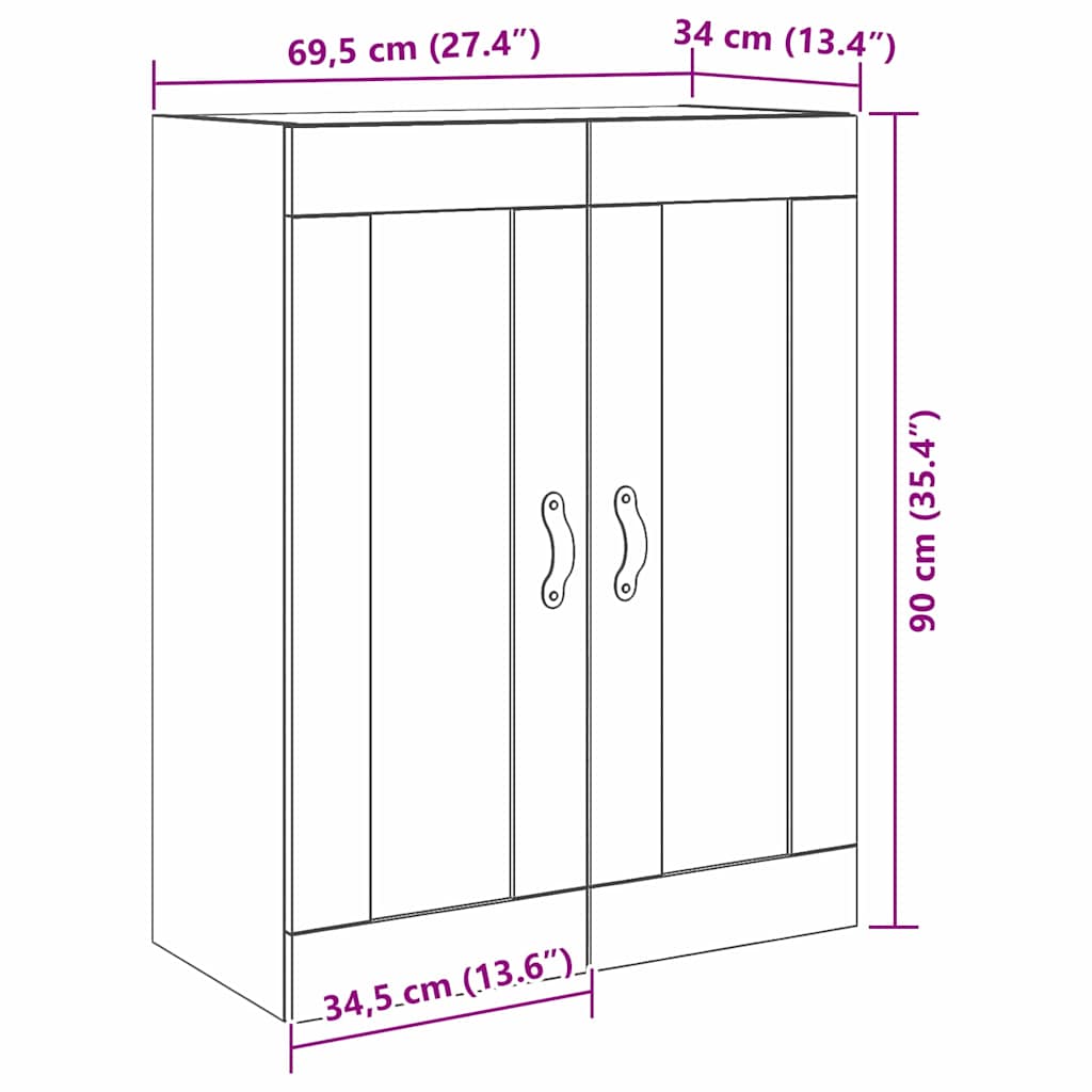 Ντουλάπα Τοίχου Επιτοίχιο Παλιό ξύλο 69,5 x 34 x 90 εκ. - Pakobazaar