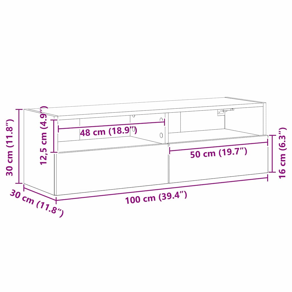 Ντουλάπι Τηλεόρασης Τοίχου Μαύρη Οξυά 100 x 30 x 30 cm