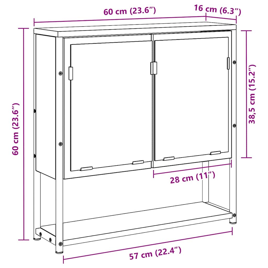 Ντουλάπα Καθρέφτη με ράφι Επιτοίχιο Artisan Oak 60 x 16 x 60 εκ - Pakobazaar