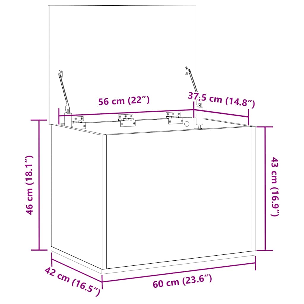 Κουτί αποθήκευσης Μαύρη δρυς 60 x 42 x 46 cm Επεξεργασμένο ξύλο - Pakobazaar