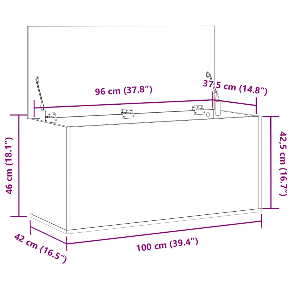 Κουτί αποθήκευσης με αποθήκευση Μαύρη δρυς 100 x 42 x 46 cm - Pakobazaar