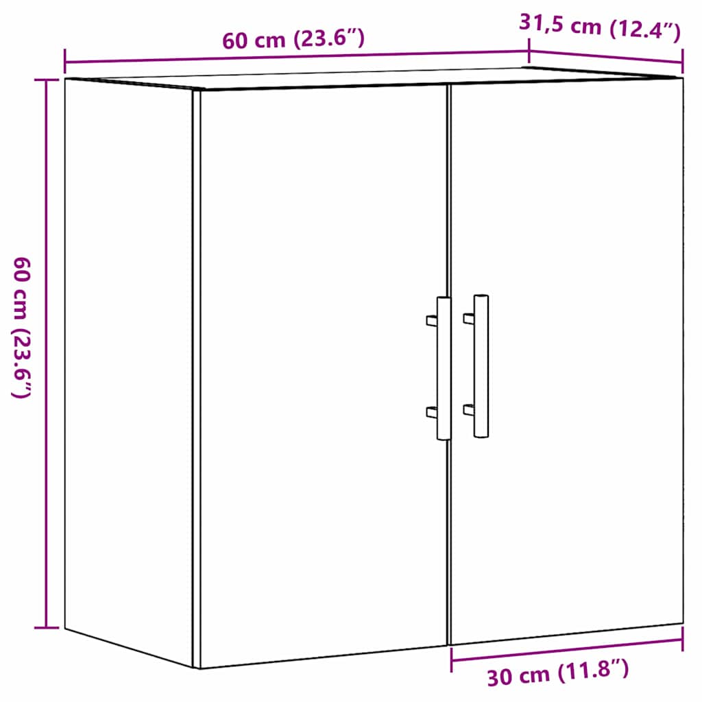 Ντουλάπα Τοίχου Επιτοίχιο Μαύρη Οξυά 60 x 31,5 x 60 εκ. - Pakobazaar
